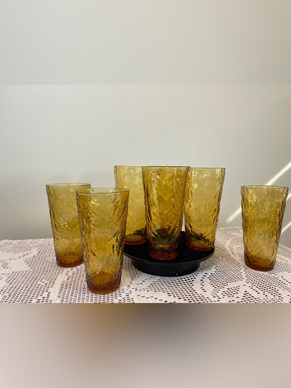 Set of 7 Amber Textured Drinking Glasses Anchor Hocking tumblers MCM